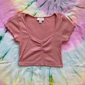 👚2/$20 | Topshop Pink Short Sleeve Ruched Crop Top | Size 4